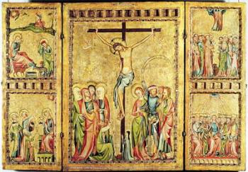 Altarpiece with the Crucifixion in the centre panel and scenes from the Life of Christ on the side panels, c.1330 (panel) | Obraz na stenu