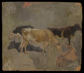 Study of Five Horned Cattle (verso) (oil on millboard) | Obraz na stenu