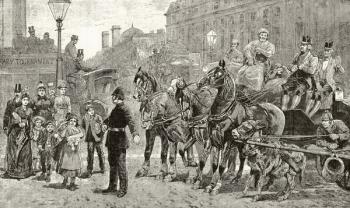A Crowded Crossing on a London Street, from 'London Pictures: Drawn with Pen and Pencil', by Rev. Richard Lovett, published 1890 (litho) | Obraz na stenu