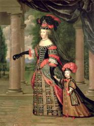 Maria Theresa (1638-83) wife of Louis XIV, with her son the Dauphin Louis of France (1661-1711) after 1661 (oil on canvas) | Obraz na stenu