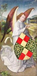 Angel holding a shield emblazoned with the heraldic arms of the de Chaugy and Montagu arms, 1460-66 (oil on panel) | Obraz na stenu
