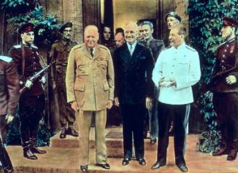 Winston Churchill (1874-1965) President Truman (1884-1972) and Joseph Stalin (1879-1953) at the Potsdam Conference, July 1945 (coloured photo) | Obraz na stenu