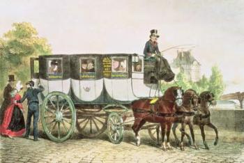 'Entreprise Generale des Omnibus', coach from Monnaie to Jardin du Roi, c.1815 (colour litho) | Obraz na stenu