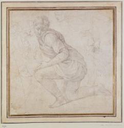 Inv. 5211-75 Fawkener Recto (W.92) Kneeling man (drawing) | Obraz na stenu