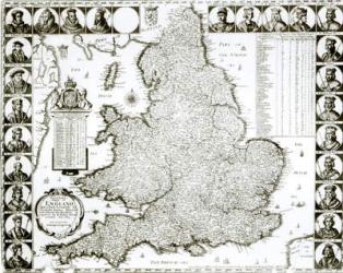 Map of England and Wales, 1644 (engraving) (b/w photo) | Obraz na stenu