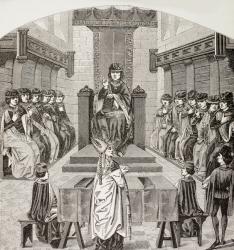 Chapter of the Order of the Golden Fleece held by Charles the Bold, from 'Military and Religious Life in the Middle Ages' by Paul Lacroix, published London c.1880 (litho) | Obraz na stenu