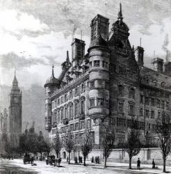 The New Police Offices on the Victoria Embankment, engraved by H.W.B., published in 'The Illustrated London News' c.1890 (engraving) | Obraz na stenu
