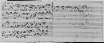 Chorale Variations for Organ by Johann Sebastian Bach: 'Sei gegrusset, Jesu gutig', (ms. 1086 fol. 3 vÇ÷ et 4 rÇ÷) (pen & ink on paper) | Obraz na stenu