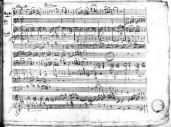 Ms.222 fol.6 Trio, in E flat major 'Kegelstatt' for piano, clarinet, violin and viola (K 498) 1786 (pen & ink on paper) (b/w photo) | Obraz na stenu