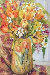 Tulips and Narcissi in an Art Nouveau Vase (w/c on paper) | Obraz na stenu