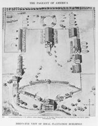 Bird's-eye view of ideal plantation buildings, from 'The Pageant of America, Vol.3', by Ralph Henry Gabriel, 1926 (engraving) | Obraz na stenu