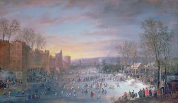 Ice Skating on the Stadtgraben in Brussels, 1649 (panel) | Obraz na stenu