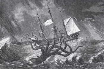 The Kraken, as Seen by the Eye of Imagination, illustration from John Gibson's 'Monsters of the Sea', 1887 (engraving) (b&w photo) | Obraz na stenu
