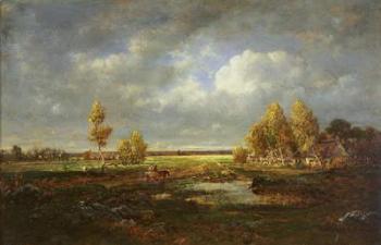 The Pond near the Road, Farm in Le Berry, c.1845-48 (oil on wood) | Obraz na stenu