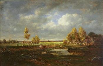 The Pond near the Road, Farm in Le Berry, c.1845-48 (oil on wood) | Obraz na stenu