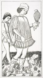 Italian Nobleman Holding a Hawk, after a playing card engraved on copper, c.1460, from 'Le Moyen Age et La Renaissance' by Paul Lacroix (1806-84) published 1847 (litho) | Obraz na stenu