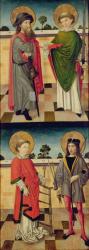 Top: St. Jacob as a Pilgrim and St. Matthew Holding a Book and a Sword; Bottom: St. Lawrence Holding a Grid Iron and St. Sebastian Holding a Bow and Arrow, reverse of a panel from an altarpiece depicting scenes from the Passion and Saints, 1490 (oil on pa | Obraz na stenu