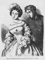 Etienne Lousteau speaking to an actress, illustration from 'Les Illusions perdues' by Honore de Balzac (engraving) (b/w photo) | Obraz na stenu