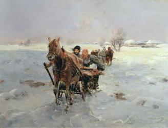 Sleighs in a Winter Landscape (oil on canvas) | Obraz na stenu
