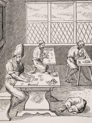 Pin and Needle Maker, reproduction of a woodcut by Jost Amman (1539-91) from 'Le Moyen Age et La Renaissance' by Paul Lacroix (1806-84) published 1847 (litho) | Obraz na stenu