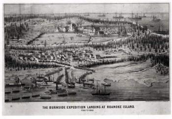 The Burnside Expedition Landing at Roanoke Island, February 7th 1862 (engraving) (b&w photo) | Obraz na stenu