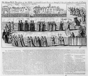 The Solemn Mock Procession of the Pope, Cardinals, Jesuits and Fryers Through the City of London on 'Queen Elizabeth's Day', 17th November 1679 (engraving) | Obraz na stenu