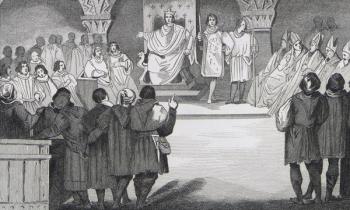 Philippe IV (1268-1314) le Bel reunites the States General in the Louvre, from 'Histoire de France' by Colart, published c.1840 (engraving) | Obraz na stenu