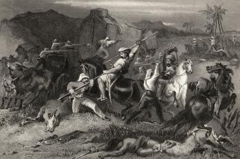 Night Sortie and attack on baggage waggons, from 'The History of the Indian Mutiny' published in 1858 (engraving) | Obraz na stenu