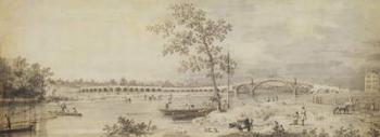 Old Walton Bridge seen from the Middlesex Shore, 1755 (pen & ink with wash on paper) | Obraz na stenu