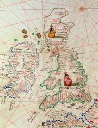 The Kingdoms of England and Scotland, from an Atlas of the World in 33 Maps, Venice, 1st September 1553 (ink on vellum) (detail from 330949) | Obraz na stenu
