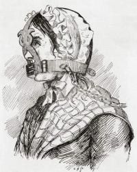 Woman wearing a Derbyshire Brank or muzzle in the 17th century. From The Strand Magazine published 1894. | Obraz na stenu