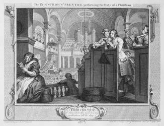 The Industrious 'Prentice Performing the Duty of a Christian, plate II of 'Industry and Idleness', 1747 (engraving) | Obraz na stenu