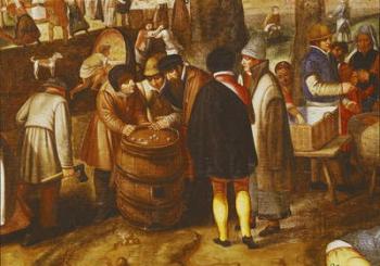 Flemish Fair, detail of men playing dice (oil on canvas) | Obraz na stenu