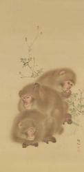Baboon Family (ink & colours on silk) | Obraz na stenu