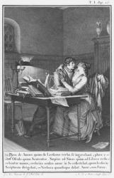 Heloise and Abelard in their study, illustration from 'Lettres d'Heloise et d'Abelard', volume I, page 25, engraved by Noel Le Mire (1724-1800) 1795 (engraving) (b/w photo) | Obraz na stenu