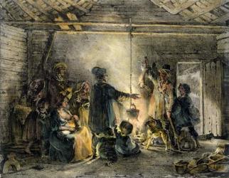 Interior of a Coal-Miner's Hut, engraved by Godefroy Engelmann (1788-1839) 1829 (colour litho) | Obraz na stenu