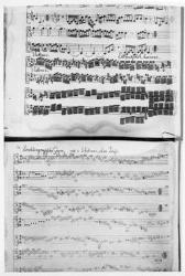Score for Telemann's Suite for two violins, the 'Gulliver Suite', including the 'Chaconne of the Lilliputians', printed in Hamburg in 1728 (engraving) | Obraz na stenu