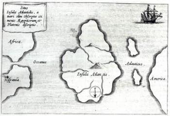 Map of Atlantis, from 'Mundus Subterraneus', 1665-68 (engraving) (b/w photo) | Obraz na stenu