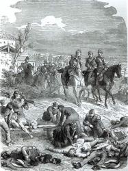 The Emperor Napoleon III on the Field of Battle at Solferino, 24th June 1859 (engraving) (b&w photo) | Obraz na stenu