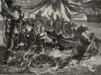 The Incident of 'Le Vengeur', June 1st 1794, from 'Histoire de la Revolution Francaise' by Louis Blanc (1811-82) (engraving) | Obraz na stenu