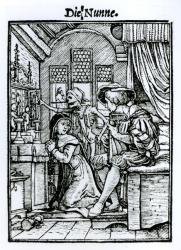 The Nun, from 'The Dance of Death', engraved by Hans Lutzelburger, c.1538 (woodcut) (b/w photo) | Obraz na stenu