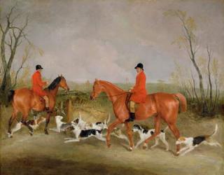 George Mountford, Huntsman to the Quorn, and W. Derry, Whipper-In, at John O'Gaunt's Gorse, nr Melton Mowbray, 1836 (oil on canvas) | Obraz na stenu