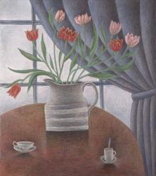 Tulips, Curtain, Cups, 2002 (oil on canvas) | Obraz na stenu