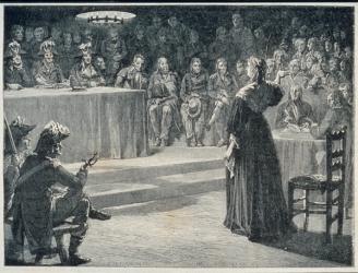 Marie-Antoinette facing the Revolutionary Tribunal in 1793, engraved by Theodor Meyer-Heine (engraving) | Obraz na stenu