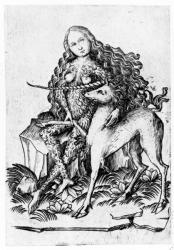 A Wild Woman and a Unicorn c. 1460 (engraving) | Obraz na stenu