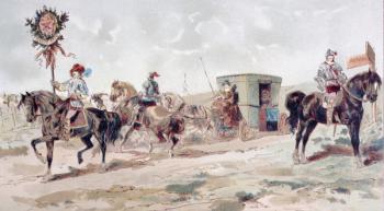 A Covered Horse Drawn Coach of the 17th Century, 1886 (colour litho) | Obraz na stenu