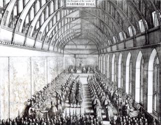 Banquet of  Charles II (1630-85) in St. George's Hall, Windsor Castle (engraving) (b/w photo) | Obraz na stenu