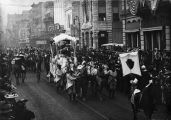 Mardi Gras day, Rex passing up Camp Street, New Orleans, c.1900-06 (b/w photo) | Obraz na stenu