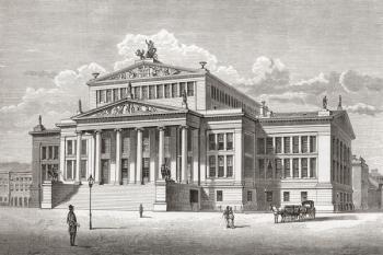 The Konzerthaus Berlin, Gendarmenmarkt square, Berlin, seen here in the mid 19th century. From Histoire Des Peintres, École Allemande, published 1875 (litho) | Obraz na stenu