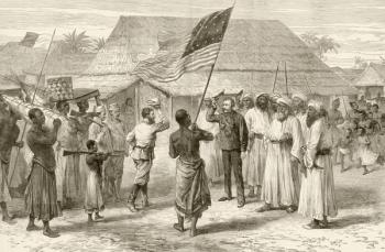 Stanley meets with Livingstone at Ujiji on the shores of Lake Tanganyika on 19th November 1871, 1872 (litho) | Obraz na stenu